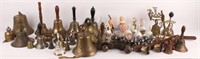 LARGE LOT COLLECTIBLE BELLS PORCELAIN BRASS GLASS