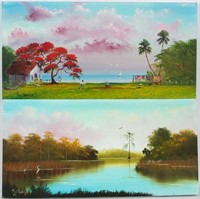 PAIR OF PAT ROLLINS FLORIDA SCENES OIL ON CANVAS