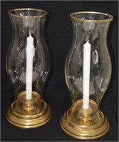 Pair Brass Base Hurricane Candle Holders
