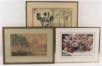 3 MIXED ARTIST WATERCOLOR PRINTS ON PAPER