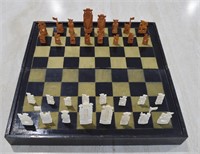 Antique Wood & Ivory Carved Chess Set
