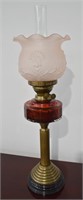 Victorian Parlour Lamp with Satin Glass Shade