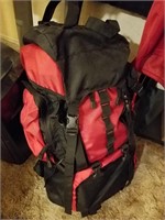 Backpack, filled with camping gear, miscellaneous