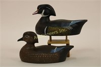 Pair of Drake and Hen Wood Duck Decoys by Pete