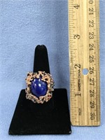 Sterling silver ring set with lapis, face is 1.25"