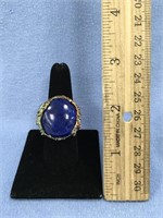 Sterling silver ring set with lapis, face is 1.25"