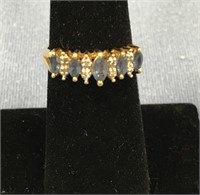10K gold ring with small diamonds and sapphires, w