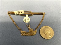 10K gold tie clasp, circa 1930 with a fishing vess