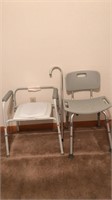 Shower chair over the toilet seat and cane