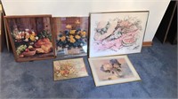 Assortment of five framed wall art