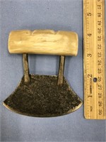 Ivory handled ulu, 4" long x 4" wide, steel sawbla
