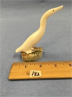 3 3/4" walrus ivory cormorant on a bone base by C.
