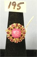 Ladies' star sapphire and ruby 14K gold ring, weig