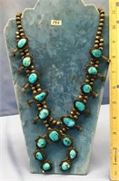 Phenomenal turquoise squash blossom necklace, 24"