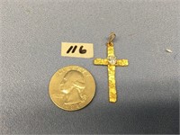 Gold nugget cross pendant, has an artificial stone