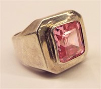 Sterling Silver  Ring With Pink Stone