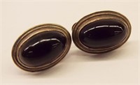 Pair Of Mexico Sterling Silver & Onyx Earrings