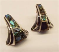 Pair Of Taxco Sterling Silver & Abalone Earrings