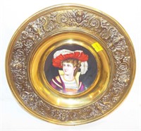 Hand Painted Porcelain Portrait Plate, Brass Frame