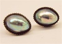 Pair Of Sterling Silver & Mabe Pearl Earrings