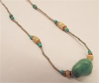 Sterling Silver Necklace With Turquoise & Stones