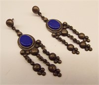 Pair Of Sterling Silver And Blue Lapis Earrings