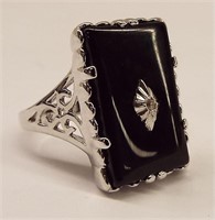Sterling Silver Ring With Large Black Stone