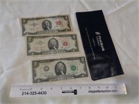 3 US $2 Notes 1953 & 63 Red Seal and
