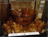 Tiara Amber Glass Punch Bowl Set