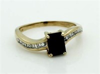 10kt Gold Black Sapphire & Baguette Diamond Ring