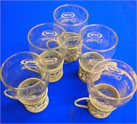 Set Or 5 A & W Glasses With Metal Holders