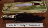 Large Stag Bowie Knife in Leather Sheath