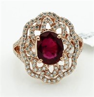 $14,745 14kt Rose Gold 3.13 ct Ruby & Diamond Ring