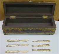 Brass Accent Wood Box with Utensils