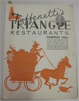 Vintage 1942 Taffenetti's Triangle Restaurant Menu