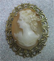 12K Gold Filled Cameo Brooch