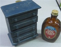 Vintage Log Cabin Bottle & Miniature Wood Dresser