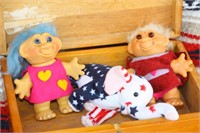 Wood Box with 2 Troll Dolls