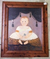 " Baby With Rattle" Canvas Framed Painting