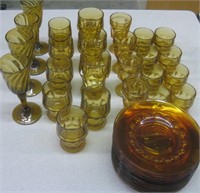 Set of Amber Glassware - Plates & Glasses