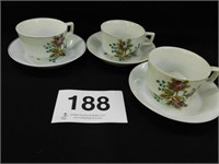 Three Meakin Ironstone Moss Rose coffee cups and