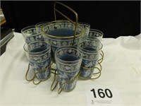 Roman décor ice tub and 8 tumblers in carrier
