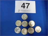 Eight silver half dollars - 1962D - 7 1964 JFK,
