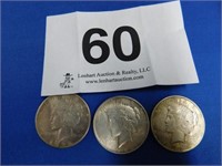 Three 1922 (S & D & P) Liberty silver dollars