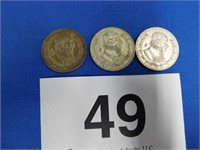 Three silver UnPeso Mexican coins, 1958 -1963 -