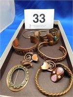 Copper - cuff bracelets - pin - necklace with