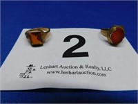 Two 10K yellow gold rings, may be carnelian