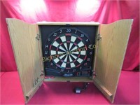 Halex Electronic Dart Board in Wooden Cabinet
