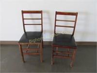 Wooden Folding Chairs w/ Padded Seats, 2pc Lot