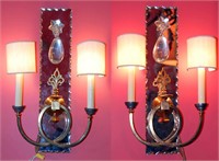 PAIR OF VINTAGE MIRRORED SCONCES W/ CRYSTAL DROPS